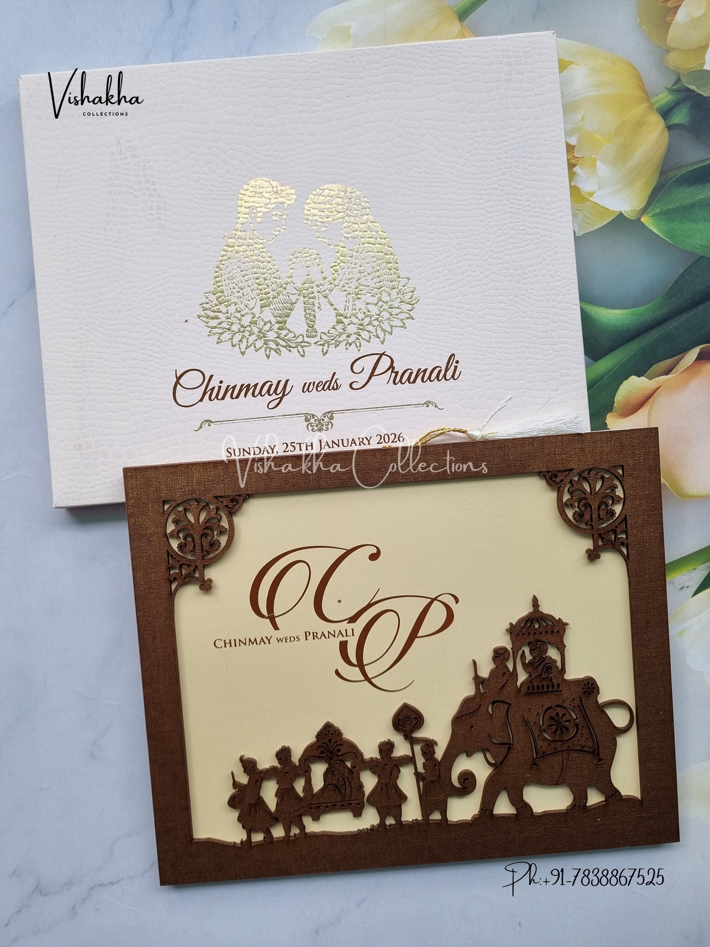 Hindu Sikh MDF Board Laser Cut Colored invitation Cards LN-779