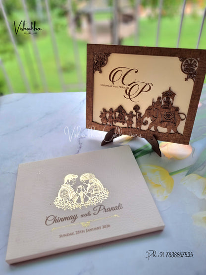 Hindu Sikh MDF Board Laser Cut Colored invitation Cards LN-779