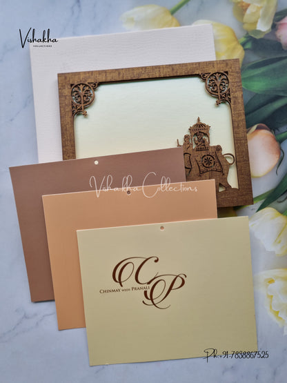 Hindu Sikh MDF Board Laser Cut Colored invitation Cards LN-779