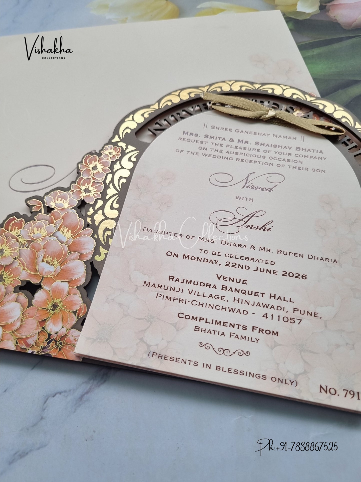 Hindu Muslim Christian Sikh MDF Board Laser Cut Named MDF Laser Cut Colored invitation Cards LN-791