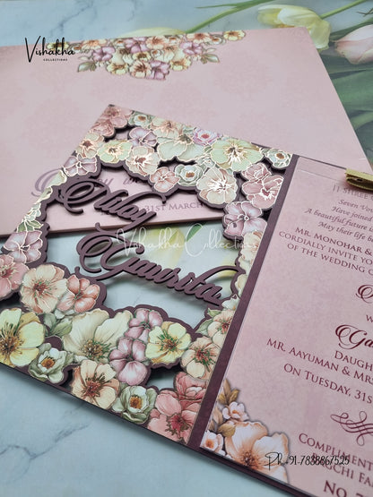 Hindu Muslim Christian Sikh MDF Board Laser Cut Named MDF Laser Cut Colored invitation Cards LN-793