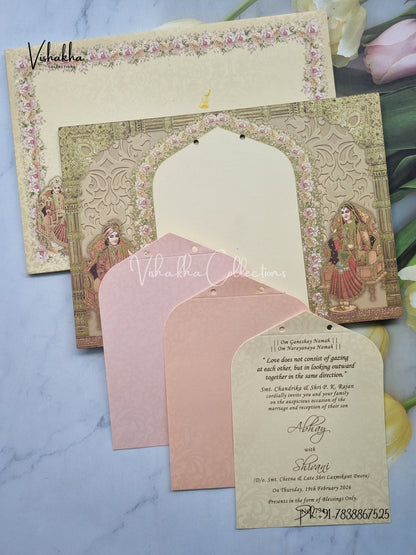 Dulah Dulhan Hindu Sikh MDF Board Laser Cut Colored invitation Cards LN-794
