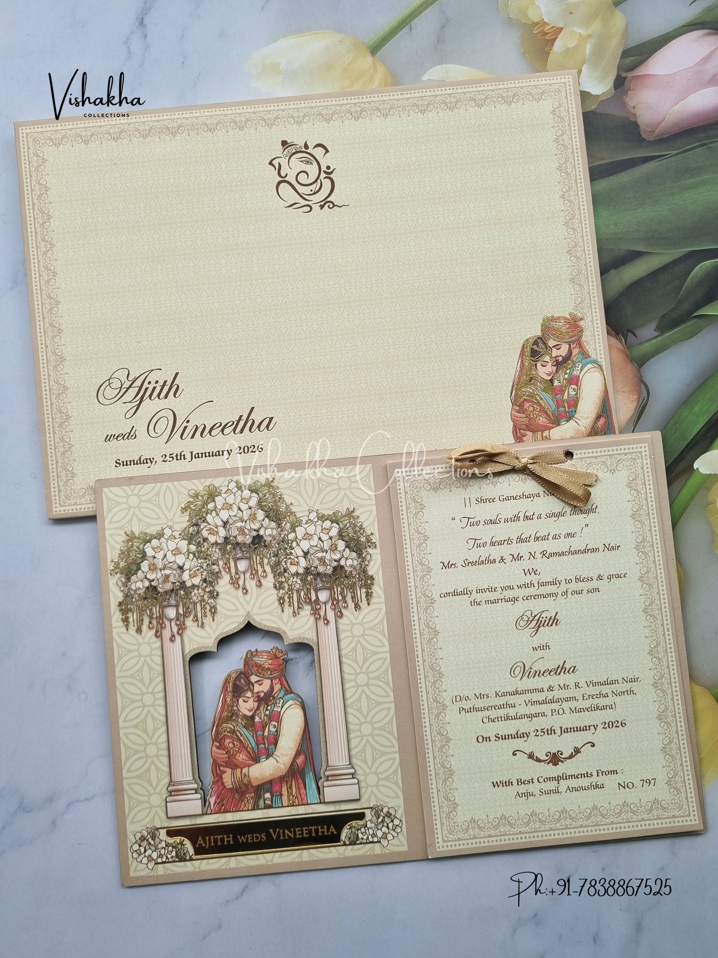 Dulah Dulhan Hindu Sikh MDF Board Laser Cut Colored invitation Cards LN-797