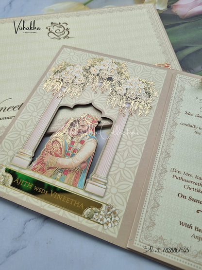 Dulah Dulhan Hindu Sikh MDF Board Laser Cut Colored invitation Cards LN-797