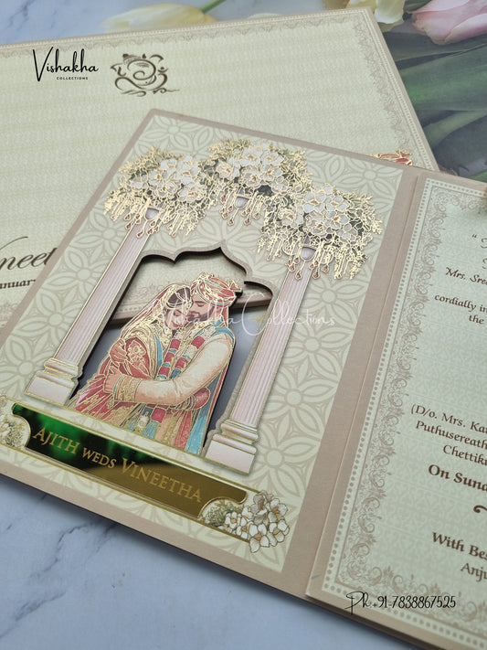 Dulah Dulhan Hindu Sikh MDF Board Laser Cut Colored invitation Cards LN-797