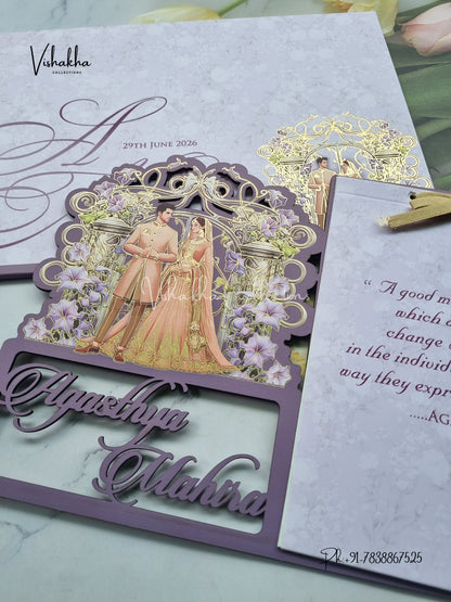 Dulah Dulhan Hindu Sikh MDF Board Laser Cut Named MDF Laser Cut Colored invitation Cards LN-799
