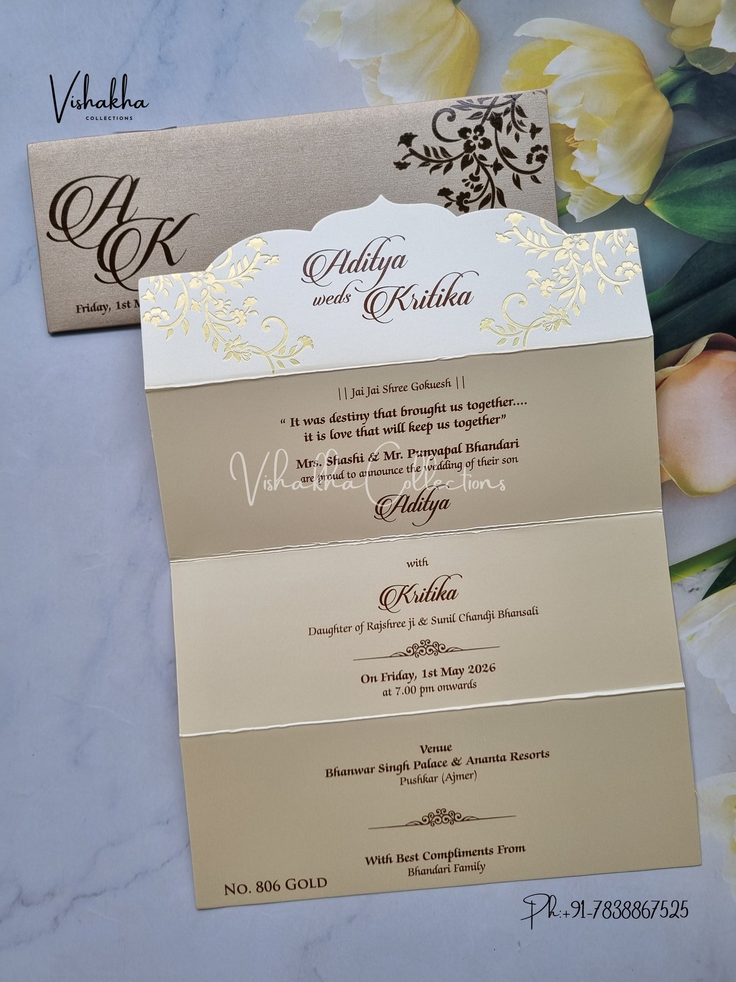 Single Insert Hindu Muslim Christian Sikh Colored invitation Cards LN-806