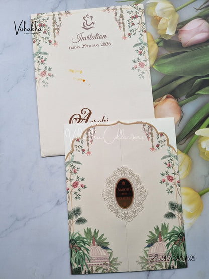 Double Door Hindu Muslim Christian Sikh Colored invitation Cards LN-817