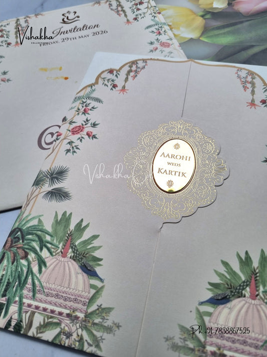 Double Door Hindu Muslim Christian Sikh Colored invitation Cards LN-817