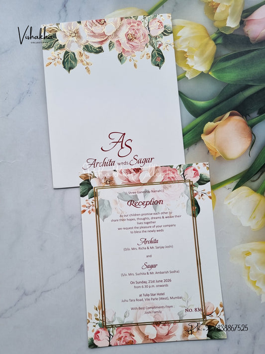 Single Insert Flower Hindu Muslim Christian Sikh Colored invitation Cards LN-836