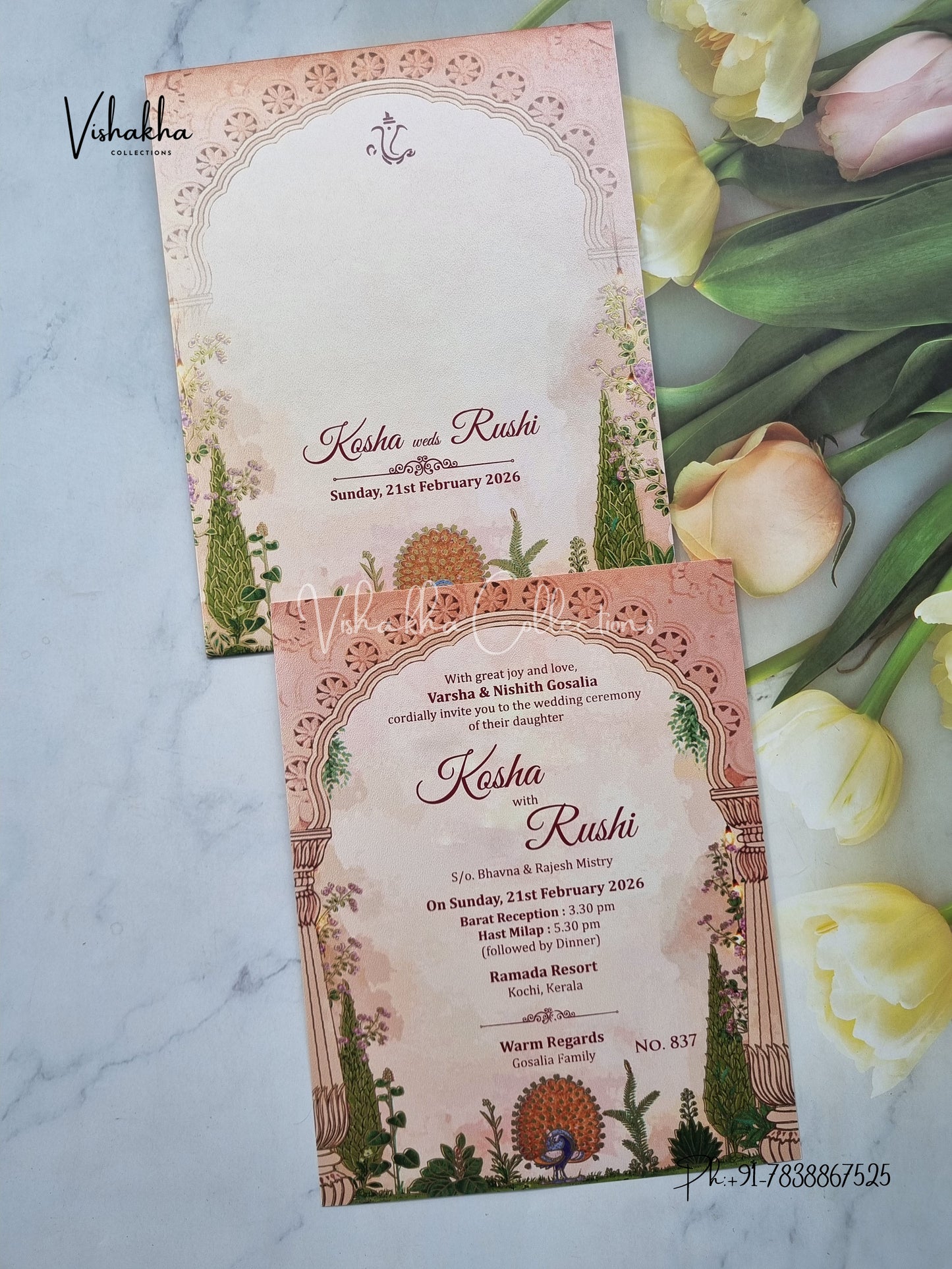 Single Insert Flower Hindu Muslim Christian Sikh invitation Cards LN-837