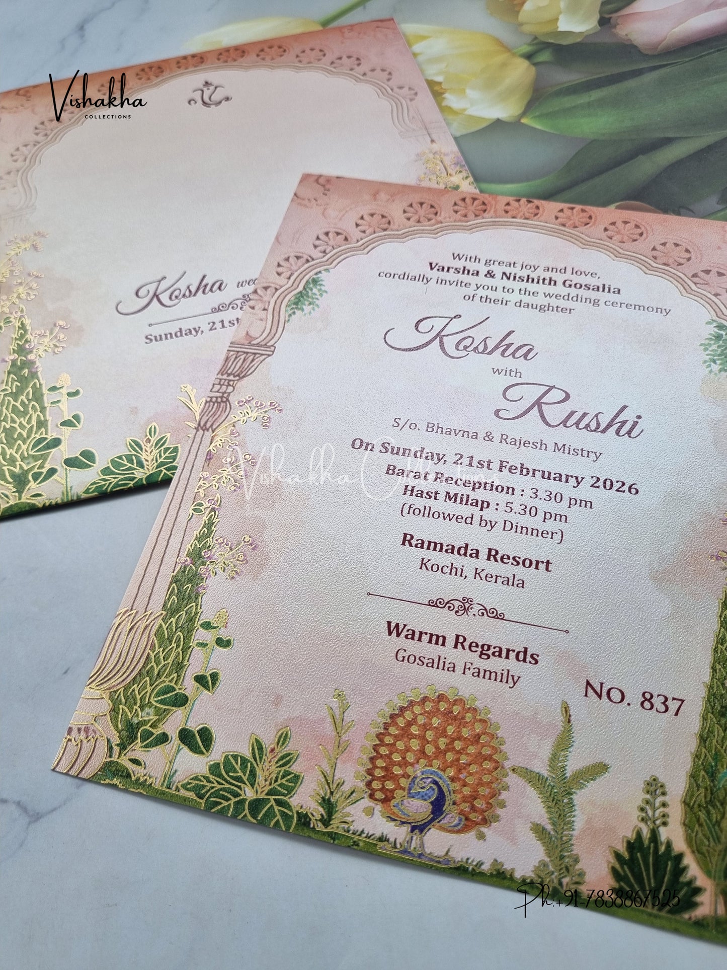 Single Insert Flower Hindu Muslim Christian Sikh invitation Cards LN-837