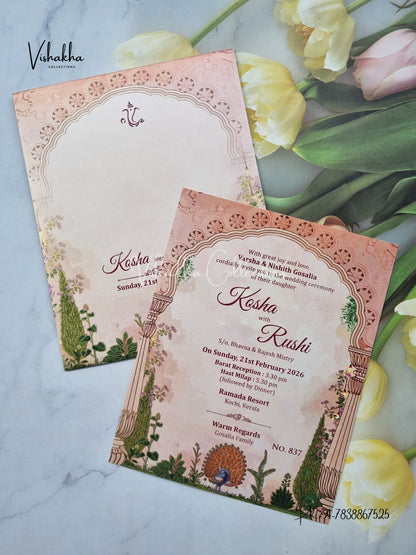 Single Insert Flower Hindu Muslim Christian Sikh invitation Cards LN-837