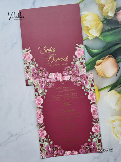 Single Insert Flower Hindu Muslim Christian Sikh Colored invitation Cards LN-838