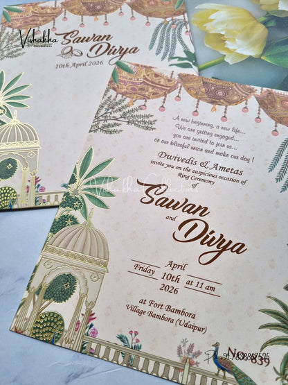 Single Insert Flower Hindu Muslim Christian Sikh Colored invitation Cards LN-839