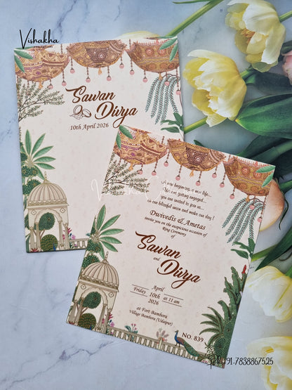 Single Insert Flower Hindu Muslim Christian Sikh Colored invitation Cards LN-839