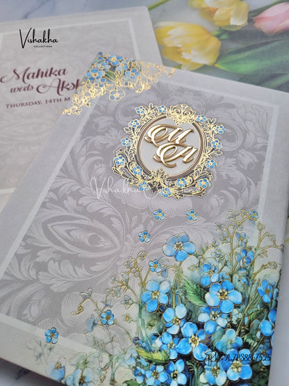 Flower Hindu Muslim Christian Sikh Padded Colored invitation Cards LN-843