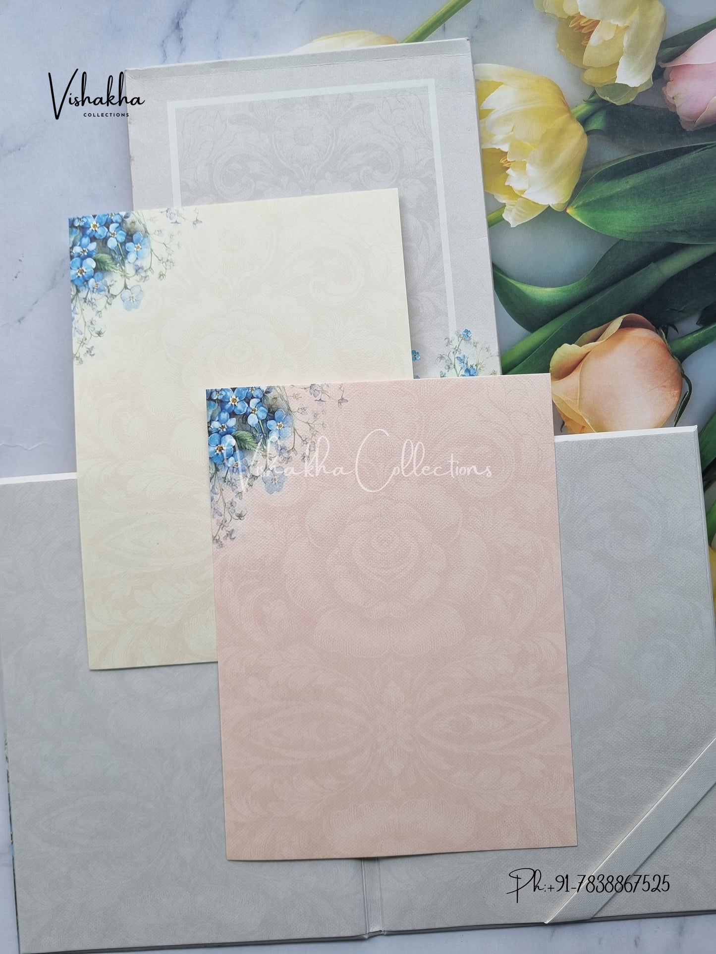 Flower Hindu Muslim Christian Sikh Padded Colored invitation Cards LN-843