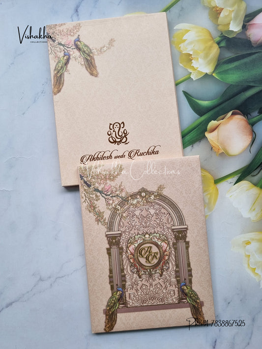 Peacock Flower Hindu Sikh Padded Colored invitation Cards LN-844