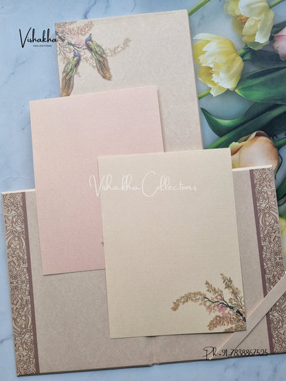 Peacock Flower Hindu Sikh Padded Colored invitation Cards LN-844