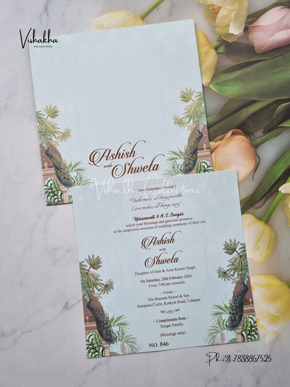 Peacock Flower Hindu Muslim Christian Sikh invitation Cards LN-846