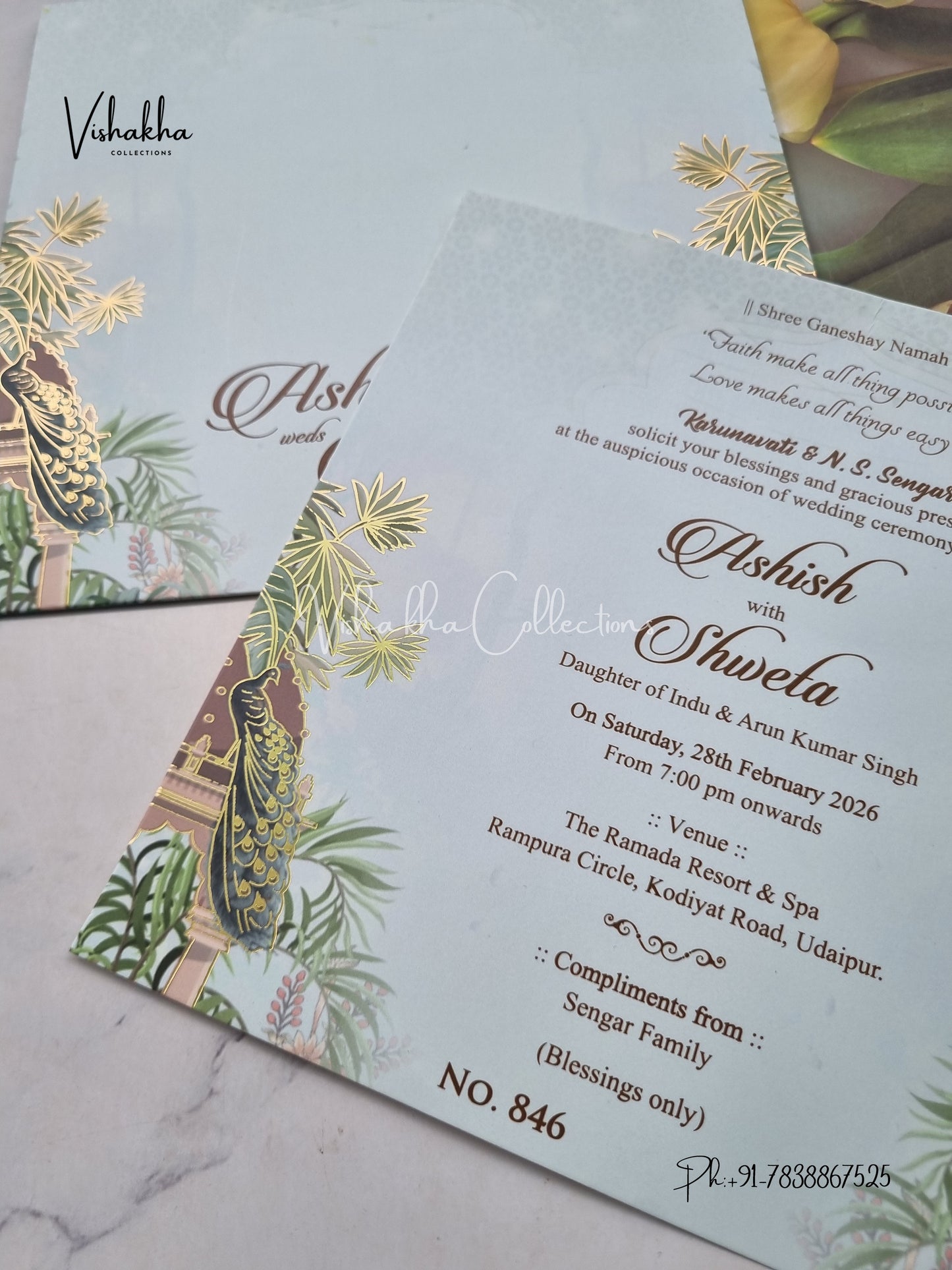 Peacock Flower Hindu Muslim Christian Sikh invitation Cards LN-846