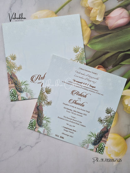 Peacock Flower Hindu Muslim Christian Sikh invitation Cards LN-846