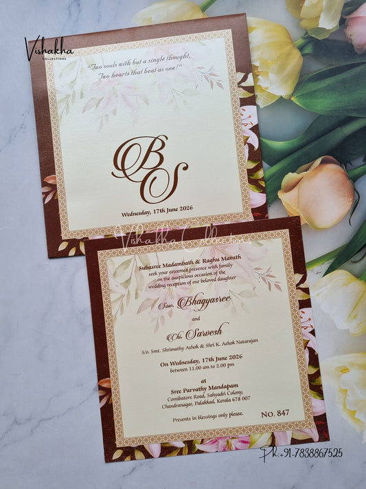 Single Insert Flower Hindu Muslim Christian Sikh Colored invitation Cards LN-847