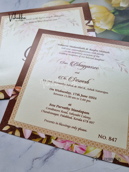 Single Insert Flower Hindu Muslim Christian Sikh Colored invitation Cards LN-847