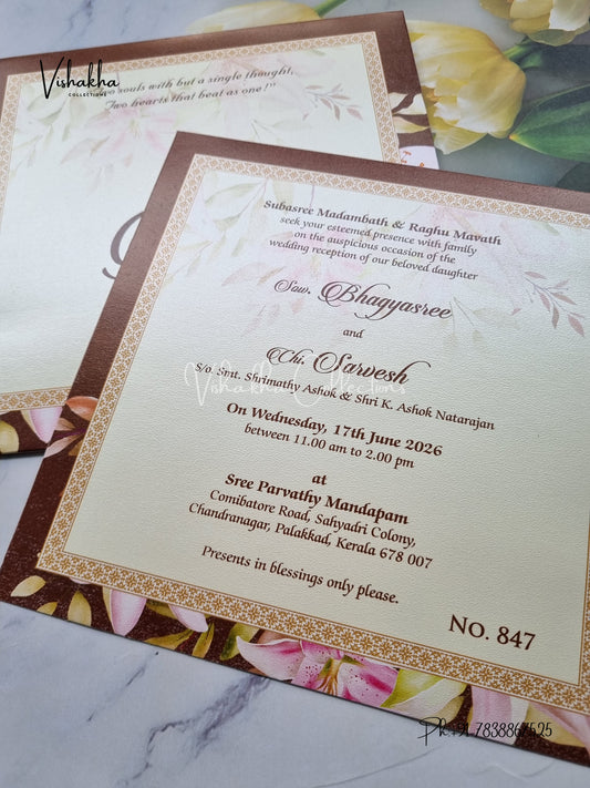 Single Insert Flower Hindu Muslim Christian Sikh Colored invitation Cards LN-847