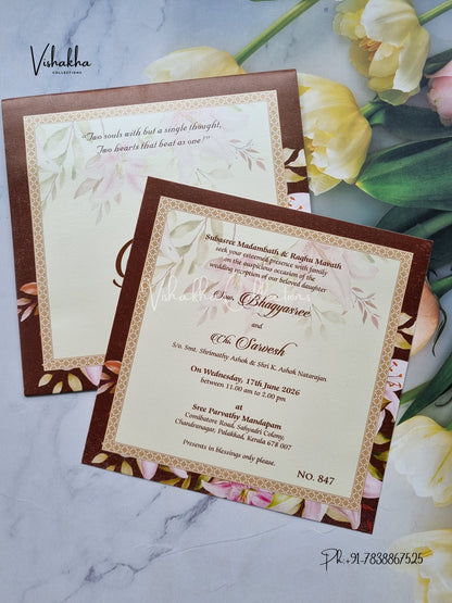 Single Insert Flower Hindu Muslim Christian Sikh Colored invitation Cards LN-847