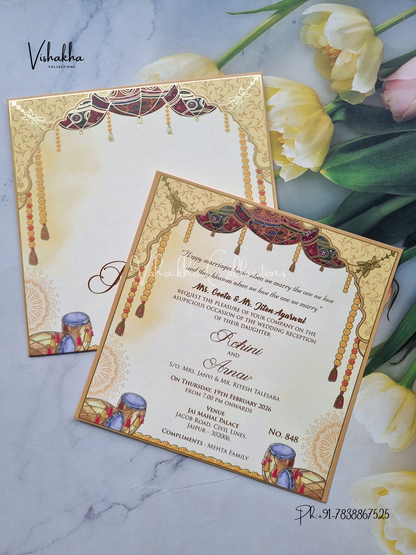 Single Insert Hindu Sikh Colored invitation Cards LN-848