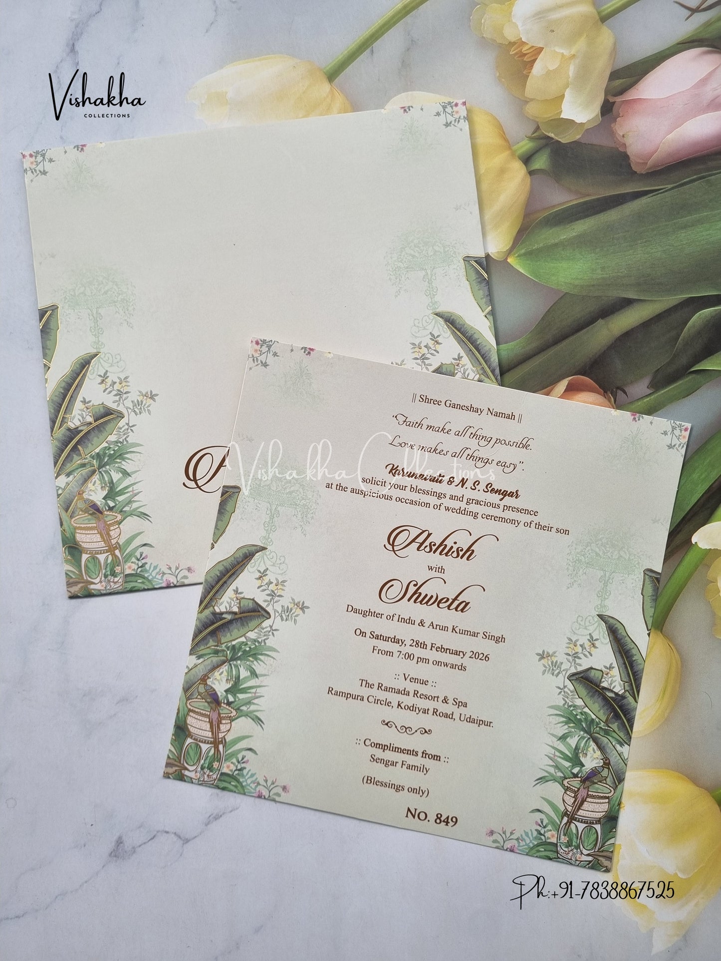 Single Insert Flower Hindu Sikh invitation Cards LN-849