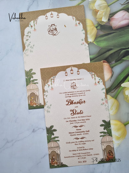 Single Insert Dulah Dulhan Hindu Sikh invitation Cards LN-850