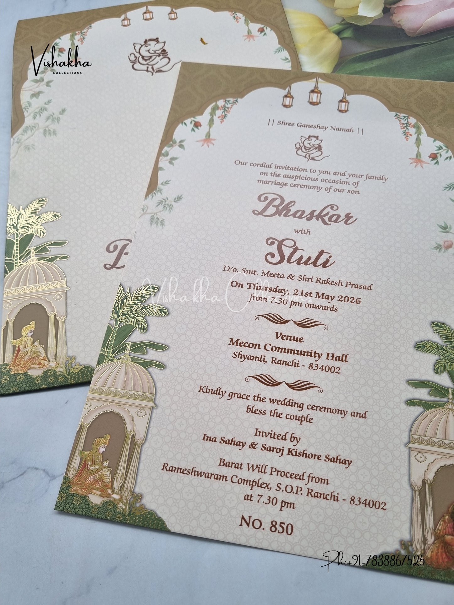 Single Insert Dulah Dulhan Hindu Sikh invitation Cards LN-850