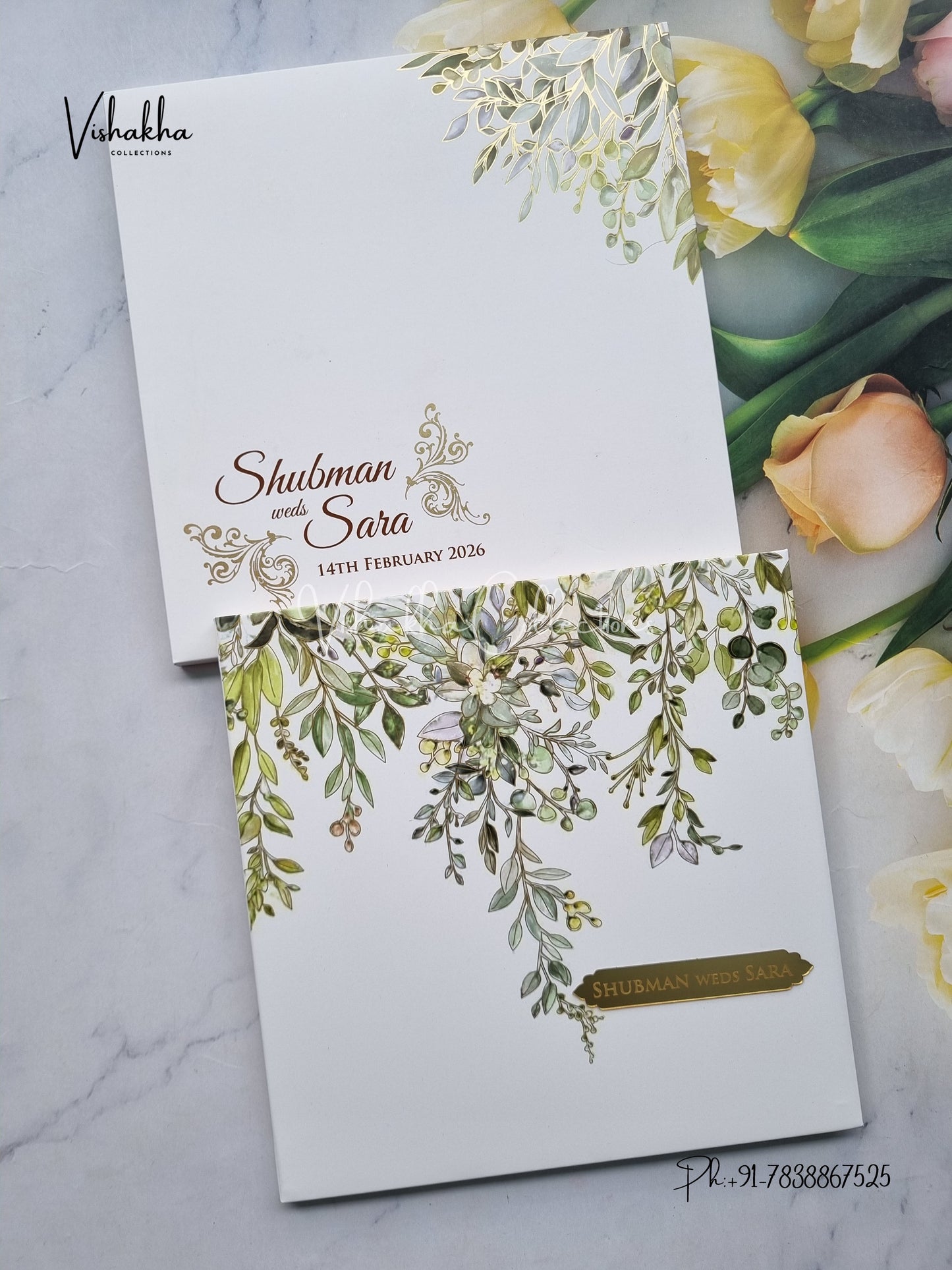 Flower Hindu Muslim Christian Sikh Padded Colored invitation Cards LN-864