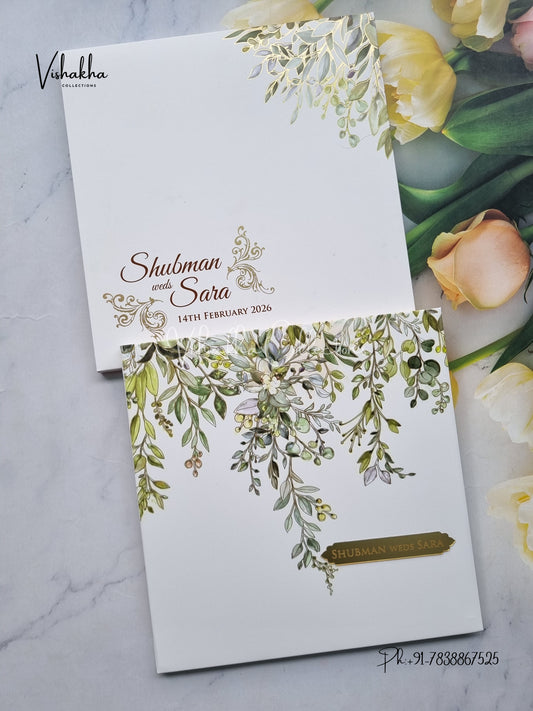 Flower Hindu Muslim Christian Sikh Padded Colored invitation Cards LN-864