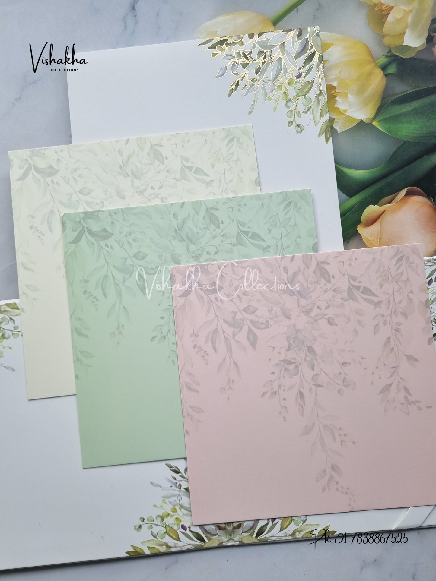 Flower Hindu Muslim Christian Sikh Padded Colored invitation Cards LN-864