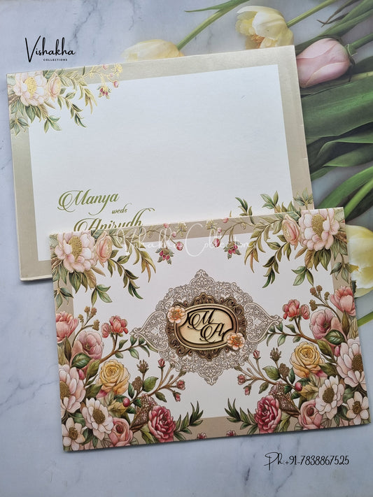 Flower Hindu Muslim Christian Sikh Colored invitation Cards LN-873