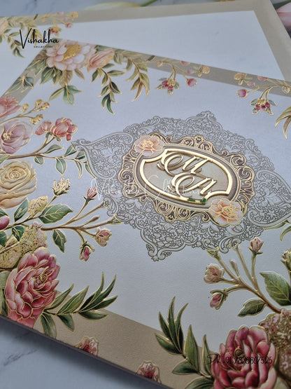 Flower Hindu Muslim Christian Sikh Colored invitation Cards LN-873