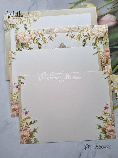 Flower Hindu Muslim Christian Sikh Colored invitation Cards LN-873