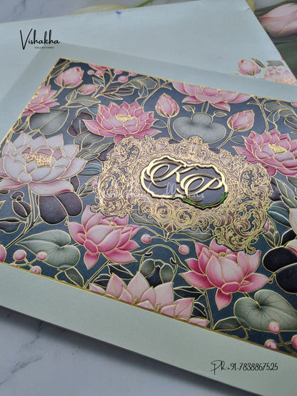 Flower Hindu Muslim Christian Sikh Colored invitation Cards LN-875