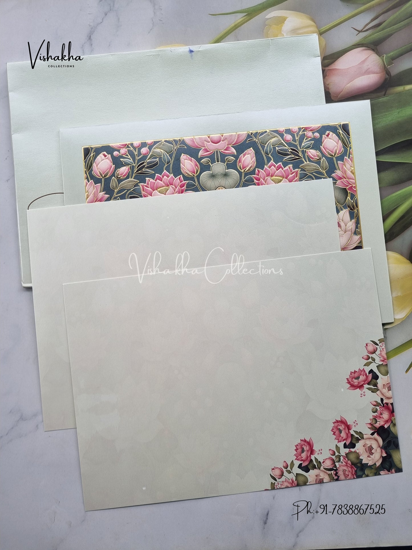 Flower Hindu Muslim Christian Sikh Colored invitation Cards LN-875