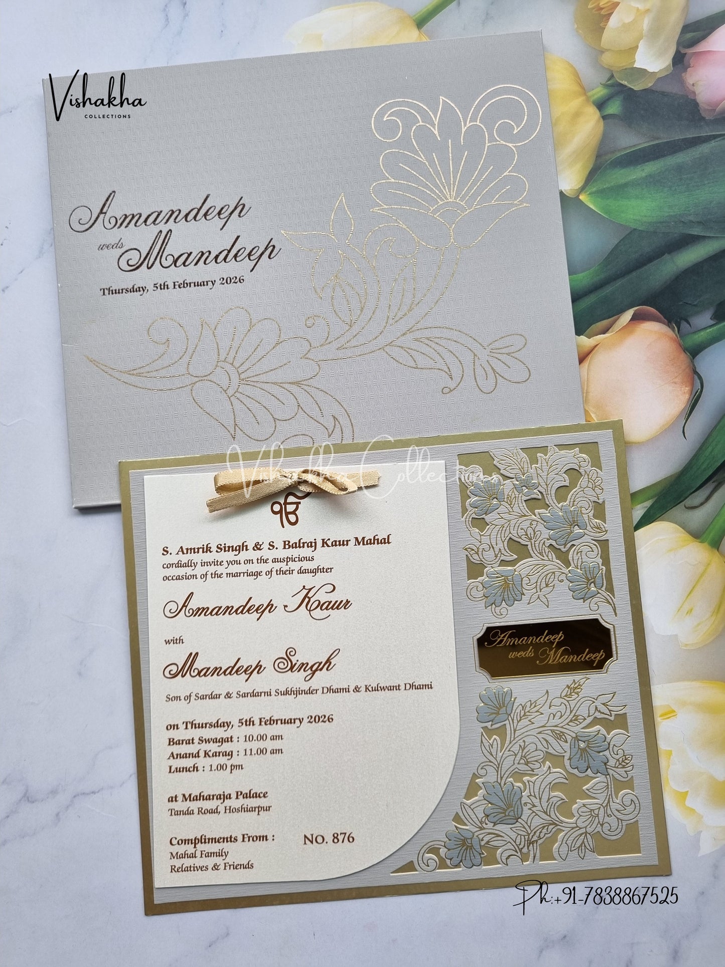 Hindu Muslim Christian Sikh Laser Cut Colored invitation Cards LN-876