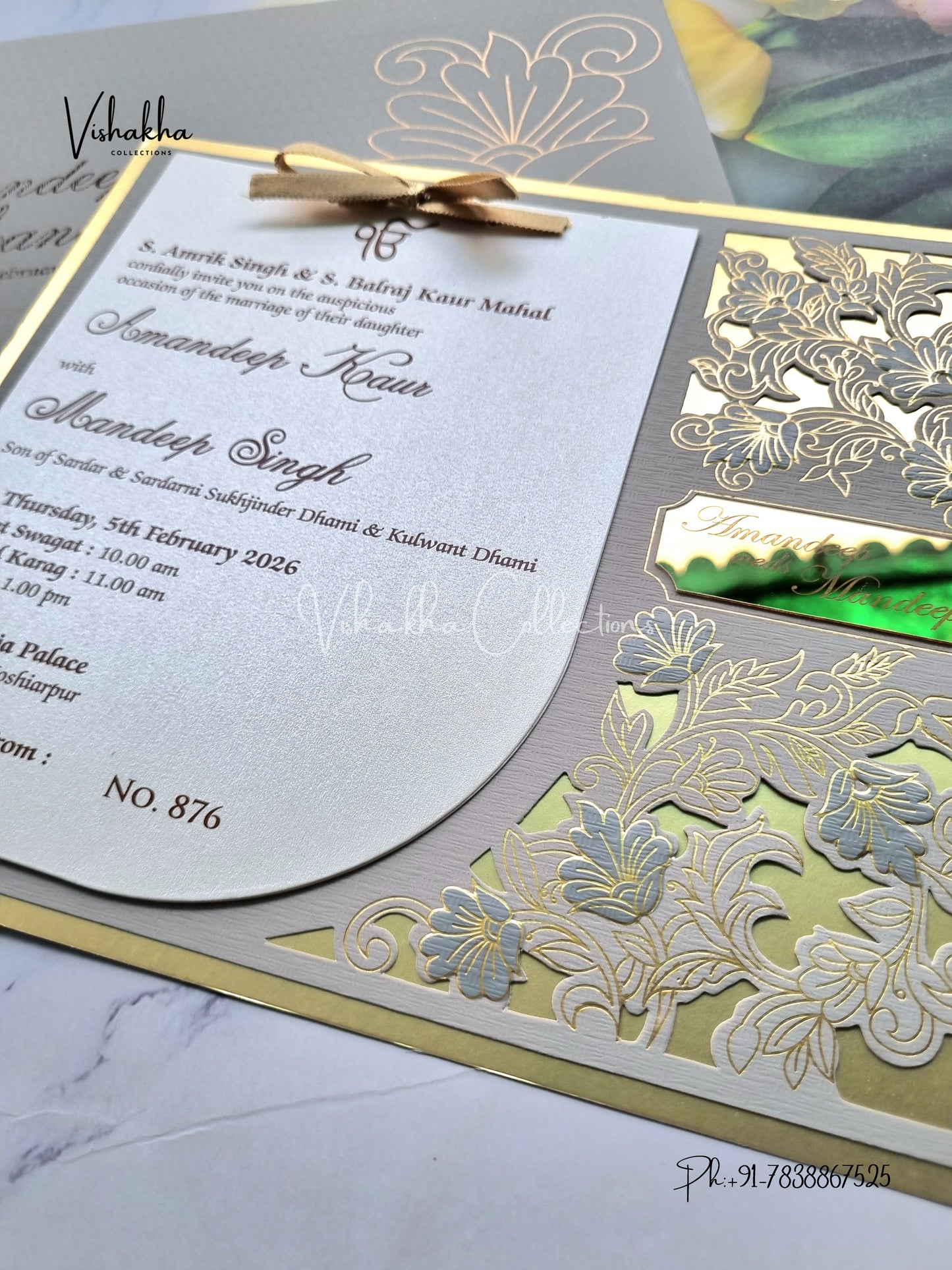Hindu Muslim Christian Sikh Laser Cut Colored invitation Cards LN-876