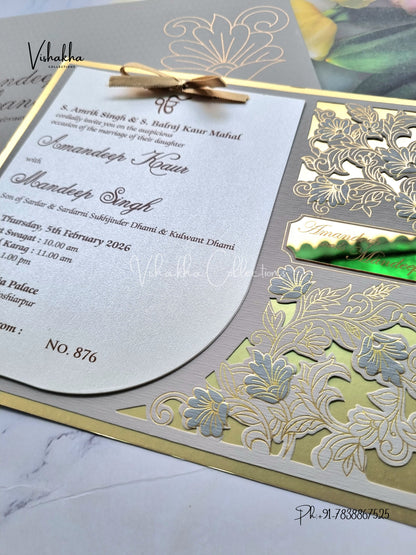 Hindu Muslim Christian Sikh Laser Cut Colored invitation Cards LN-876