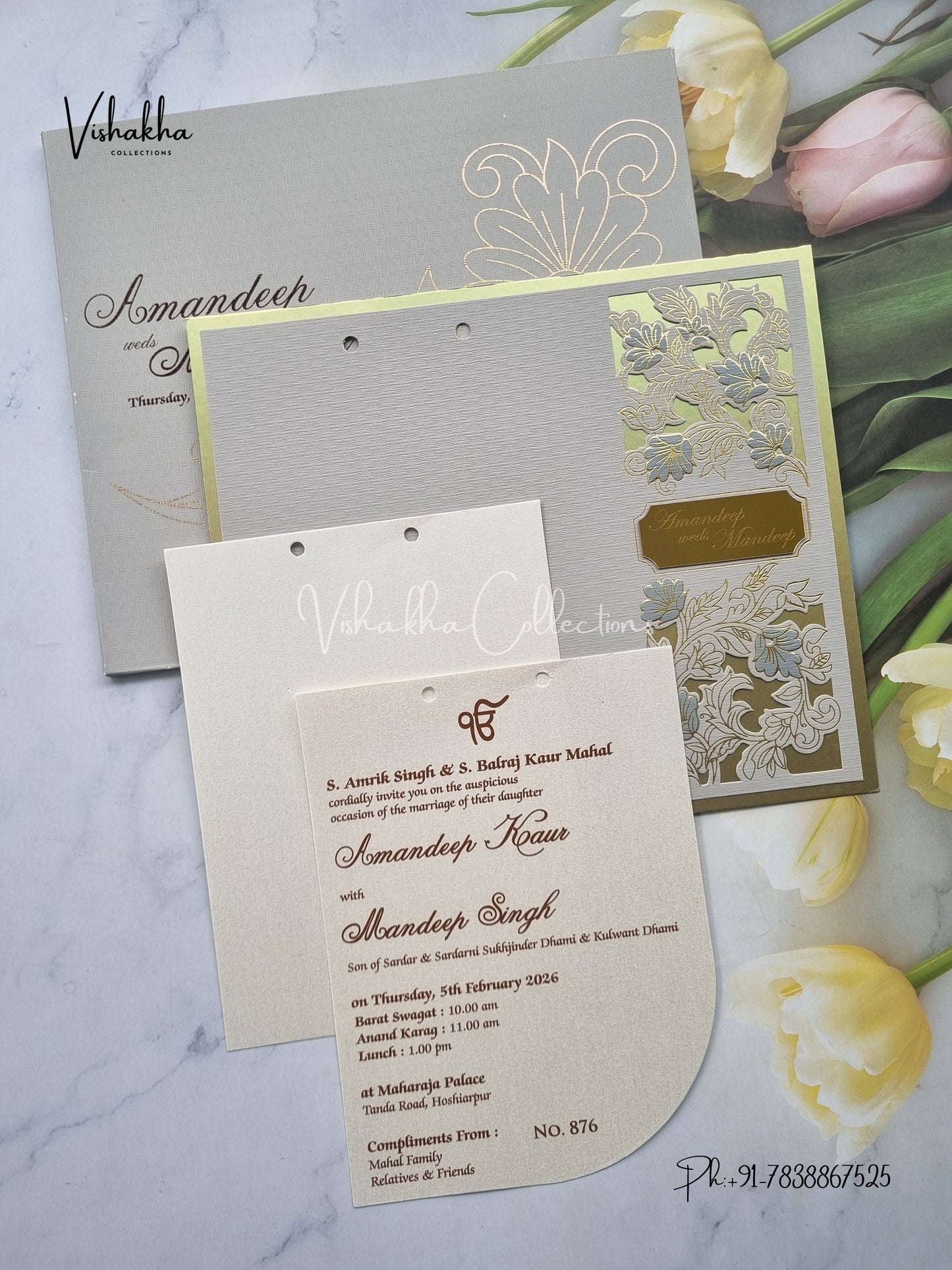 Hindu Muslim Christian Sikh Laser Cut Colored invitation Cards LN-876