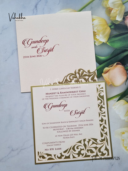 Single Insert Hindu Muslim Christian Sikh Colored invitation Cards LN-878