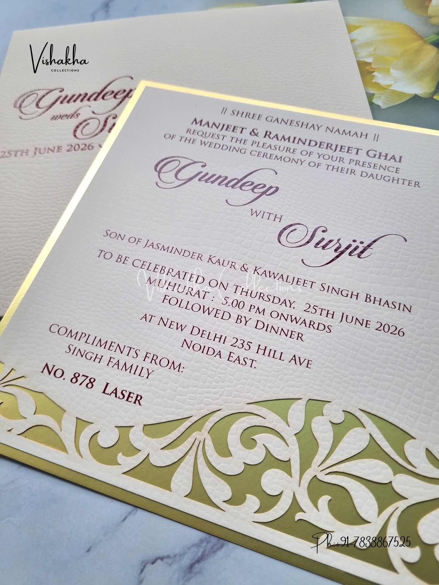 Single Insert Hindu Muslim Christian Sikh Colored invitation Cards LN-878