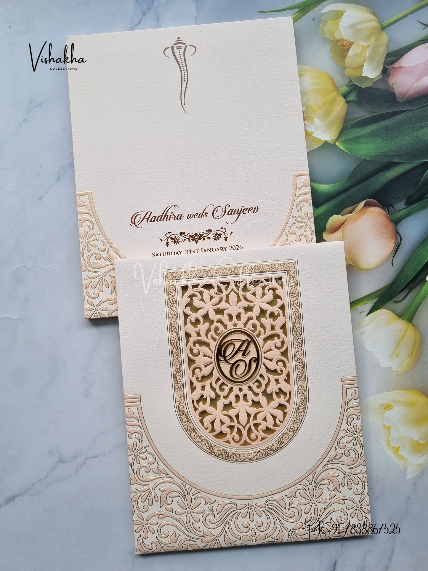Hindu Muslim Christian Sikh Padded Laser Cut Colored invitation Cards LN-881